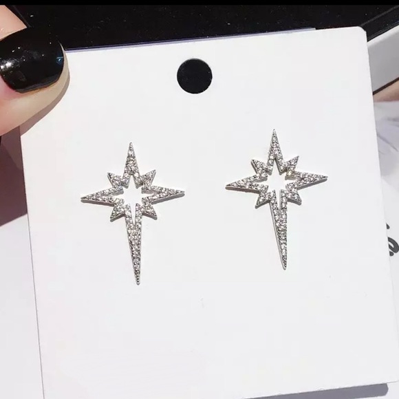 CZ Crystal Star Burst Earrings - Picture 3 of 6